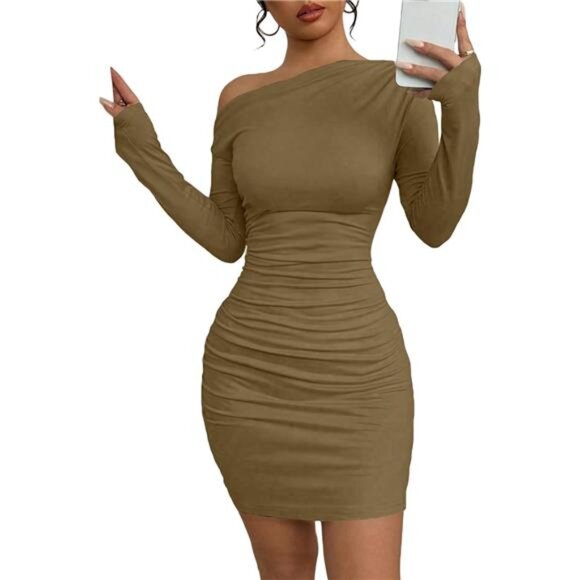 Off The Shoulder Dress for Women Brown - Picture 1 of 4